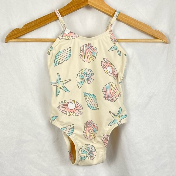 Old Navy Baby Girl Seashell Starfish Print One Piece Swimsuit Size 18-24 Months - Picture 1 of 16